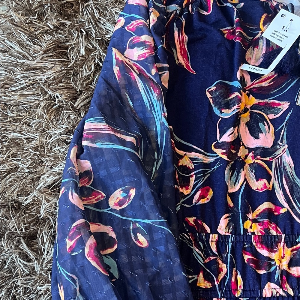 Cupio Navy Floral Long Sheer Sleeve Dress - Picture 7 of 12